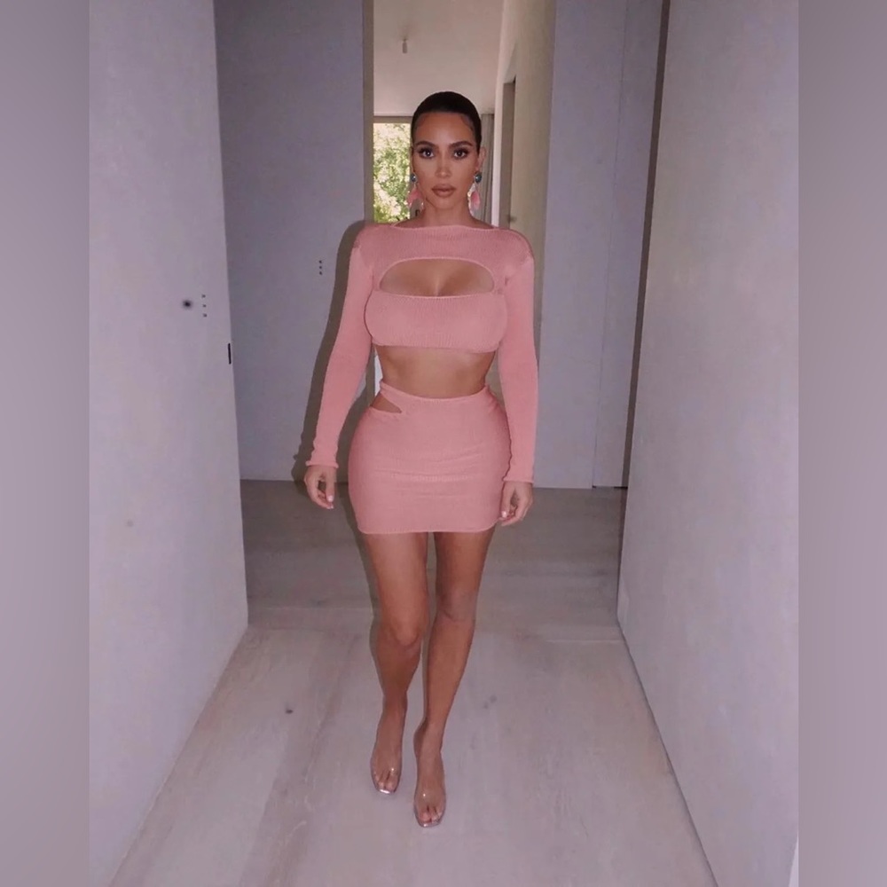 JBD Apparel pink knit top and skirt